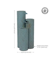 Moroccan Trellis 3-Column Modern Outdoor Water Fountain - Zinc Cascading Outdoor Fountain - 27.5-Inch