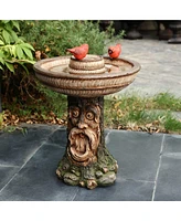 LuxenHome Brown Old Man in Tree 23.4-Inch Tall Resin Birdbath