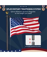 Yescom Bravery 30Ft Sectional 13Gauge Aluminum Flag Pole Kit with 136 Led Solar Light Us Flag Top Outside House Outdoor
