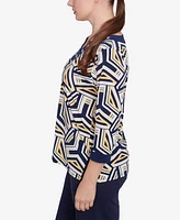 Alfred Dunner Women's Block Island Geometric Grommet Trim Top