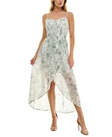 As U Wish Juniors' Molded-Cup Wrap High-Low Fit & Flare Dress