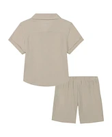 Calvin Klein Baby Boys 2-Piece Gauze Cabana Button Front Shirt and Drawstring Shorts Set