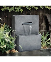 LuxenHome Cascading Gray with Speckled Black Rectangle 26-Inch Tall Resin Garden Fountain with Planter
