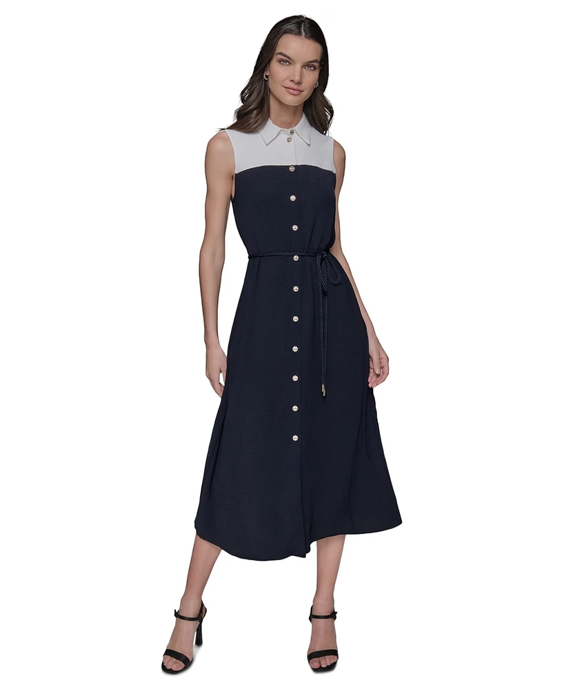 Karl Lagerfeld Paris Women's Aero Wash Colorblocked Shirtdress