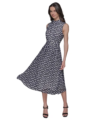 Karl Lagerfeld Paris Women's Printed Mock Neck Midi Dress