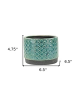 Ceramic Round Planter with Geometric Pattern – Versatile Pot for Home & Garden