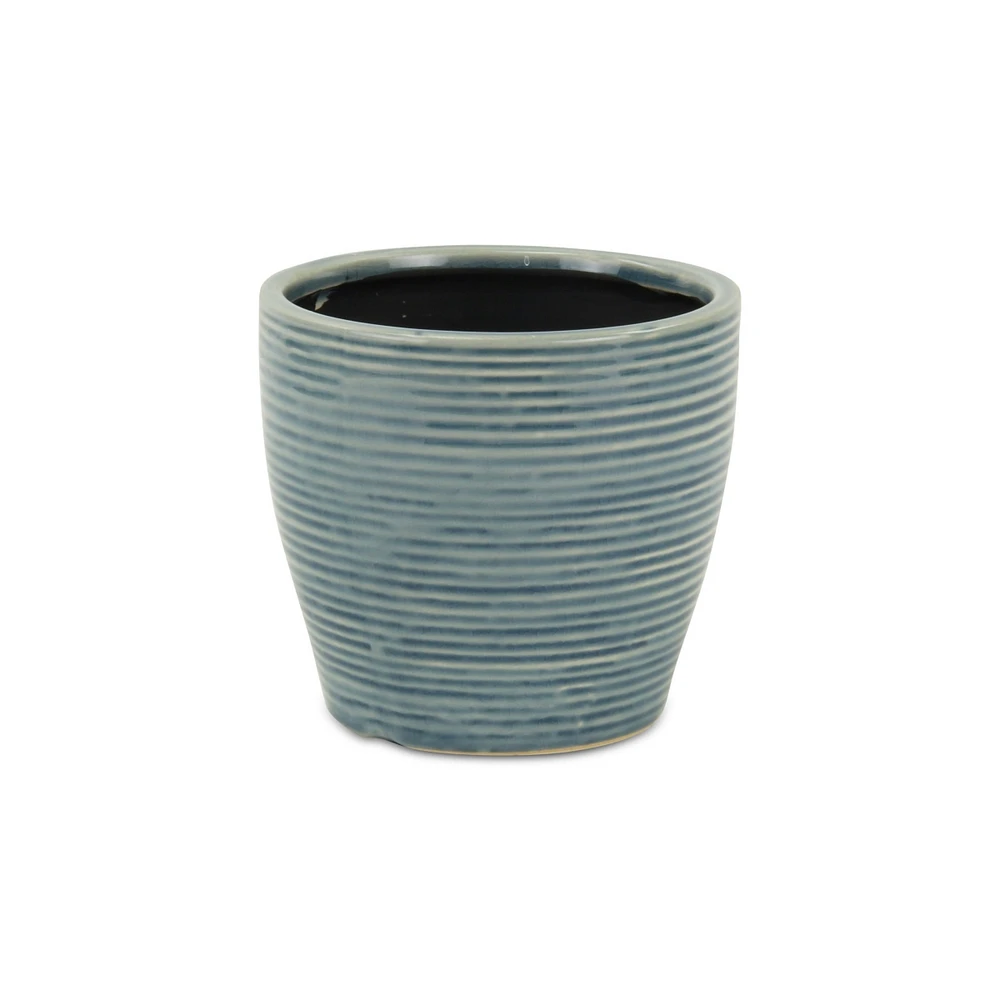 Striped Ceramic Round Planter – Modern Pot for Indoor & Outdoor Spaces
