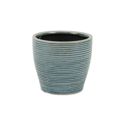 Striped Ceramic Round Planter – Modern Pot for Indoor & Outdoor Spaces