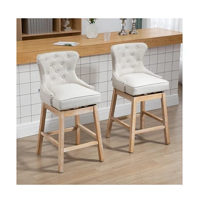 Set of 2, 30 Inch Swivel Bar Stools with Nailhead Trim & Rubberwood Legs-The Pop Home