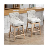 Set of 2, 30 Inch Swivel Bar Stools with Nailhead Trim & Rubberwood Legs-The Pop Home