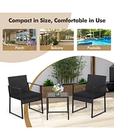 Gymax 3PCS Patio Rattan Pe Wicker Bistro Set Outdoor Furniture Set w/ Table & Cushion