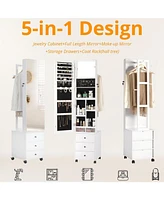 Jewelry Cabinet with 3 Drawers, Lockable Standing Jewelry Armoire