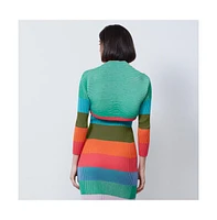 Etcetera Women's Colorblock Cropped Cardigan Sweater Exuberance