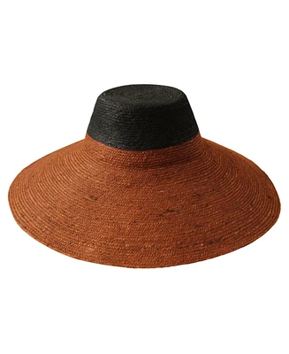 Riri Duo Jute Handwoven Straw Hat In Burnt Sienna & Black