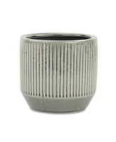 6" Gray Striped Ceramic Indoor Outdoor Round Pot Planter