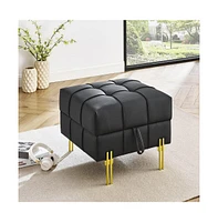 Anti-Scratch Leather Storage Ottoman Pet Friendly Upholstered Bench with Golden Stainless Steel Legs for Entryway Bedroom or Living Room-The Pop Home