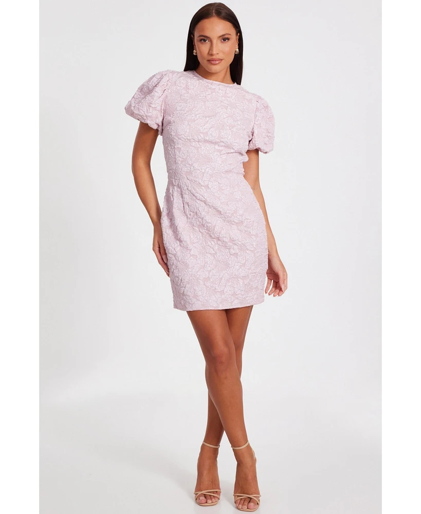 Quiz Women's Jacquard Puff Sleeve Mini Dress
