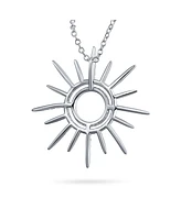 Bling Jewelry Summer Flaming Sunshine Two Tone Micro Pave Cz Starburst Celestial Sunburst Pendant Necklace 14K Gold Brass