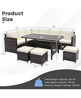 Gymax 7PCS Wicker Patio Conversation Furniture Set Sectional Sofa Set w/ Cushions