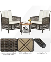 Gymax 3PCS Patio Wicker Bistro Set Furniture Set Pe Rattan Table Set w/ Cushions