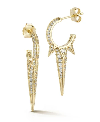 Rachel Zoe 14K Gold Plated Sterling Silver Pave Elongated Spike Hoop Earrings