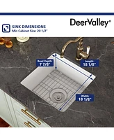 DeerValley Square Fireclay 18" L x 18" W Undermount/Drop-In Kitchen Sink with Basket Strainer and Sink Grid
