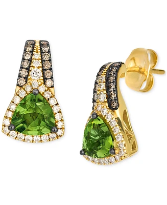 Le Vian Green Apple Peridot (1-1/2 ct. t.w.) & Diamond (1/5 ct. t.w.) Trillion Halo Stud Earrings in 14k Gold