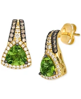 Le Vian Green Apple Peridot (1-1/2 ct. t.w.) & Diamond (1/5 ct. t.w.) Trillion Halo Stud Earrings in 14k Gold