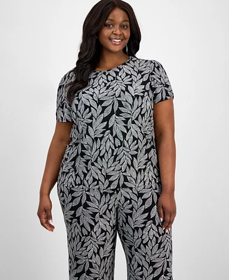 Ak Anne Klein Plus Printed Tulip-Sleeve Blouse