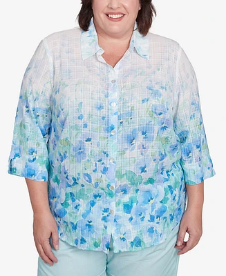 Alfred Dunner Plus St. Thomas Border Floral Button Down Top