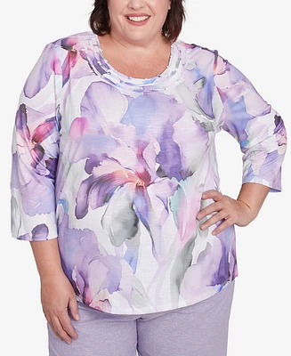Alfred Dunner Plus Crystal Springs Dramatic Flower Top
