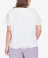 Alfred Dunner Plus Crystal Springs Eyelet Crew Neck Top