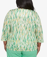 Alfred Dunner Plus Rise and Shine Bright Textured Strokes Embellished Top