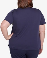 Alfred Dunner Plus Land of The Free Butterfly Crisscross Crew Neck Top