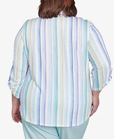 Alfred Dunner Plus St. Thomas Island Mint Stripe Knit Button Front Top