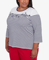Alfred Dunner Plus Land of The Free Striped Star-Studded Crew Neck Top