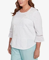 Alfred Dunner Plus St. Thomas Lace Patchwork Embellished Sleeve Top