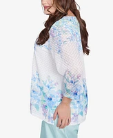 Alfred Dunner Plus St. Thomas Textured Sky Blue Floral Border Top