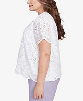 Alfred Dunner Plus Crystal Springs Eyelet Crew Neck Top