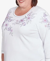 Alfred Dunner Plus Crystal Springs Embroidered Flower Crew Neck Top