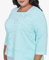 Alfred Dunner Plus St. Thomas Asymmetrical Dragonfly Embroidery Top