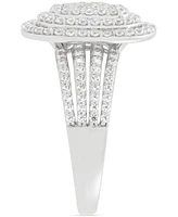 Diamond Oval Halo Cluster Multirow Ring (1 ct. t.w.) in Sterling Silver