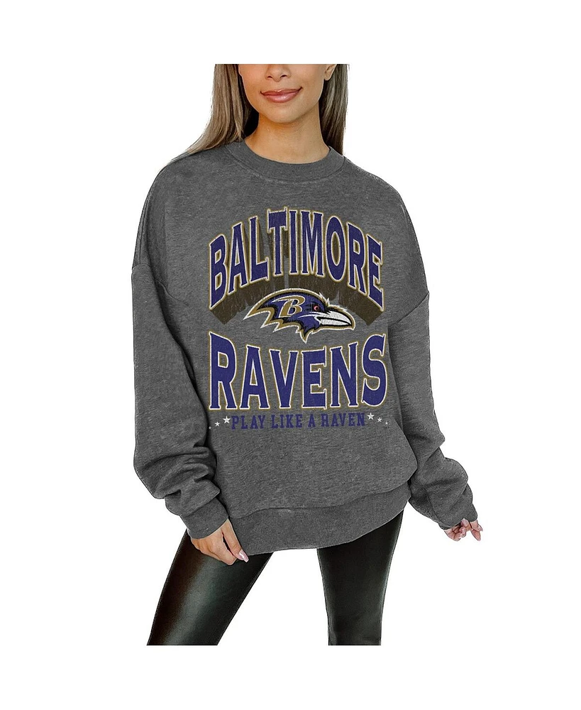 Gameday Couture Women's Charcoal Baltimore Ravens Long Weekend Premium Fleece Drop Shoulder Pullover Sweatshirt
