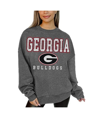 Gameday Couture Women's Heather Charcoal Georgia Bulldogs Distressed Fleece Pullover Sweatshirt