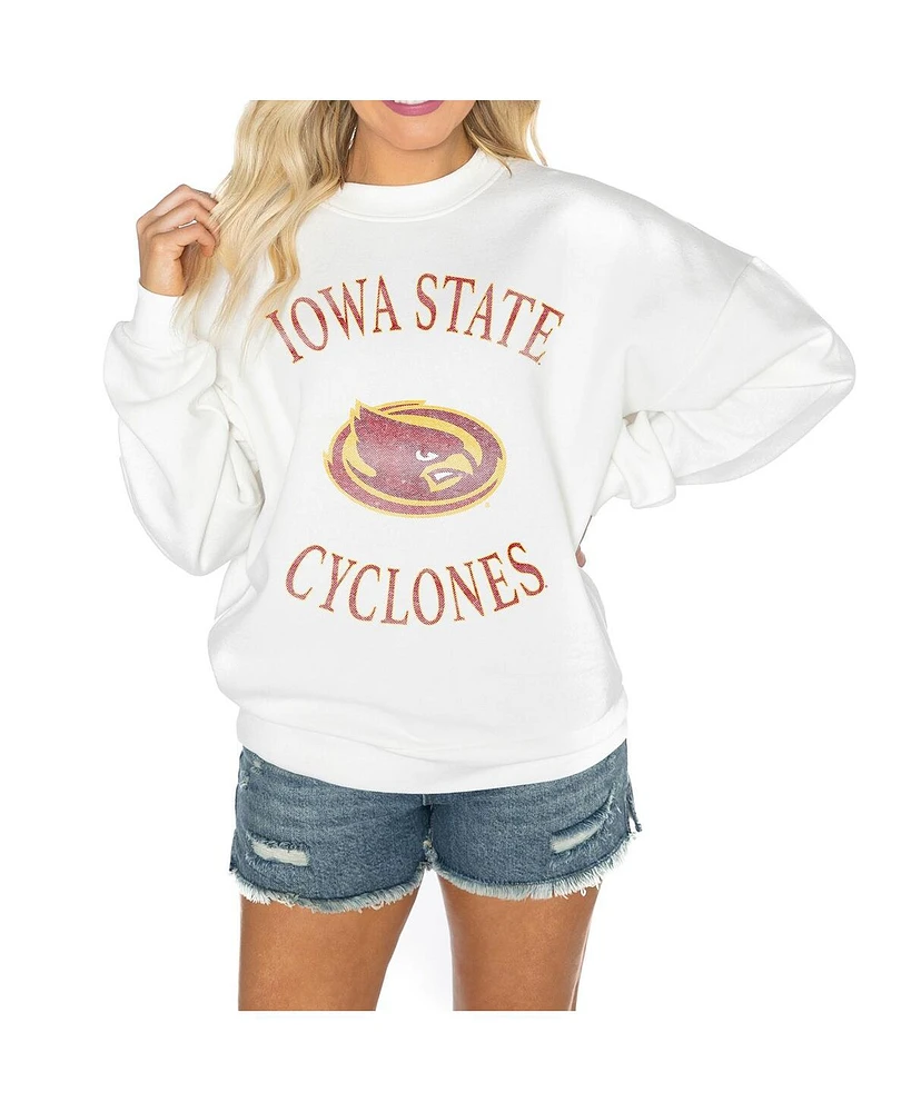 Gameday Couture Women's White Iowa State Cyclones Good Vibes Premium Fleece Drop Shoulder Pullover Sweatshirt