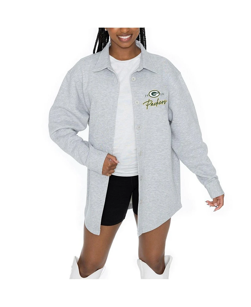 Gameday Couture Women's Ash Green Bay Packers Full-Button Long Sleeve Overshirt Top