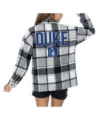 Gameday Couture Women's Grey Duke Blue Devils Long Sleeve Brushed Plaid Button-Up Overshirt Jacket