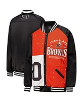Gameday Couture Women's Black/Orange Cleveland Browns Oversized Hot Shot Rhinestone Throwback Full-Snap Varsity Bomber Jacket