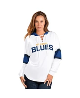 G-iii 4Her by Carl Banks Women's White St. Louis Blues Goal Zone Long Sleeve Lace-Up Hoodie T-Shirt