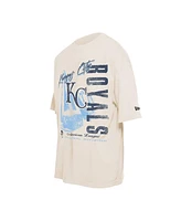 New Era Men's Cream Kansas City Royals Cooperstown Collection Oversized Throwback Distressed T-Shirt